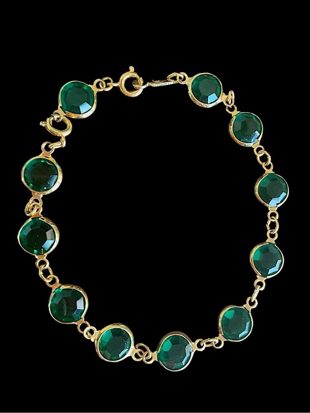 Vintage Swarovski Open Back Bezel Green Crystal Bracelet